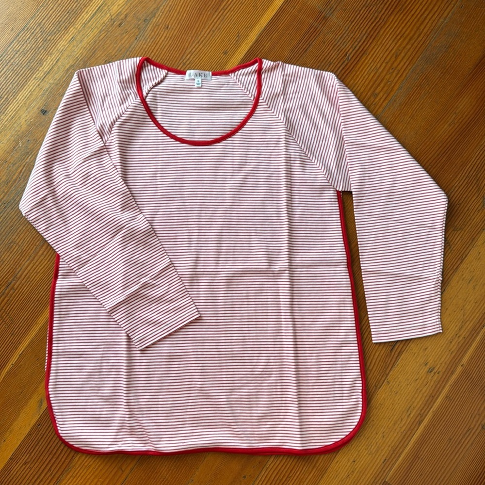 LAKE red and white striped pajama top